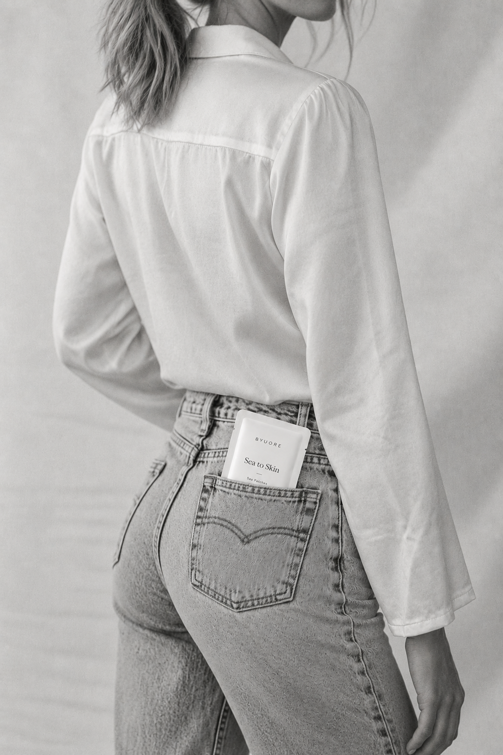 BYUORE Sea to Skin patch in a jeans pocket