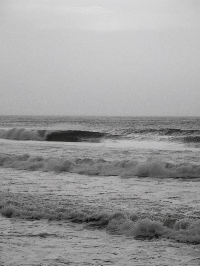 Dark ocean waves in black and white